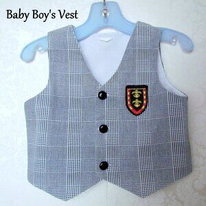 BABY BOY'S VEST, 24 M - 2T, GRAY PLAID, DRESSY for CHURCH, WEDDING, PORTRAITS